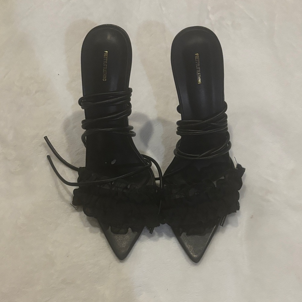 PrettyLittleThing Black Strappy Heels